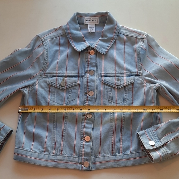 For the Republic blue denim jean jacket red medium - Picture 8 of 8